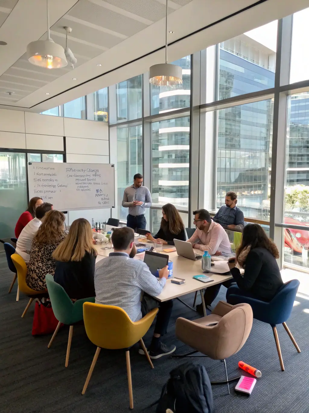 A panoramic view of a conference venue, showcasing the scale and professionalism of the event, with attendees actively participating in workshops and sessions.